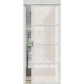 Дверь межкомнатная Твигги-11.3 раздвижная Экошпон Bianco Veralinga, остекленная, magic fog, царговая