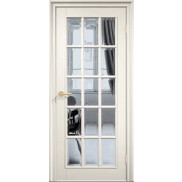 Дверь межкомнатная Англия 15 Эмаль RAL 9010, багет, остекленная, прозрачное с фацетом, каркасно-щитовая