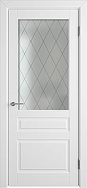 Дверь межкомнатная К "Челси 04" Эмаль белая стекло Белое с алмазной гравировкой