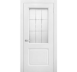 Дверь межкомнатная К "Роял 2" Эмаль белая стекло Сатинато с гравировкой