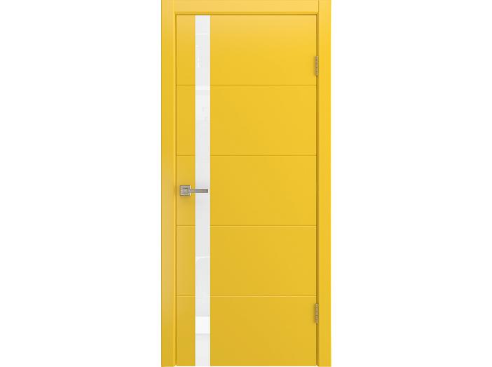 Дверь межкомнатная "BAROKKO" RAL 1018 Желтая эмаль остекленная  лакобель белое стекло 200*80