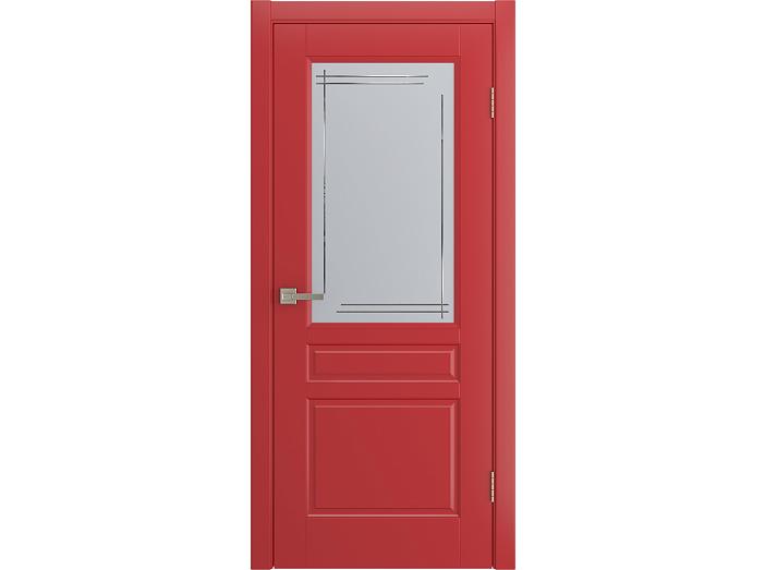Дверь межкомнатная "BELLI" RAL 3028 Красный эмаль остекленная  сатинат гравировка матовое 200*80