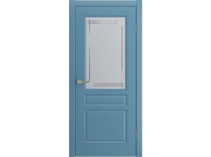 Дверь межкомнатная "BELLI" RAL 5024 Небесно-голубой эмаль остекленная  сатинат гравировка матовое 200*80