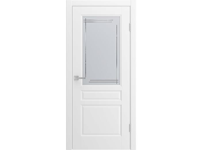 Дверь межкомнатная "BELLI" RAL 9016 Белая эмаль  остекленная сатинат гравировка матовое 200*70
