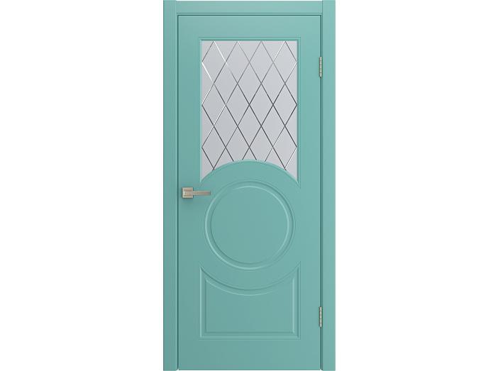Дверь межкомнатная "DONNA" RAL 5024 Небесно-голубой эмаль остекленная  сатинат гравировка ромб 200*60
