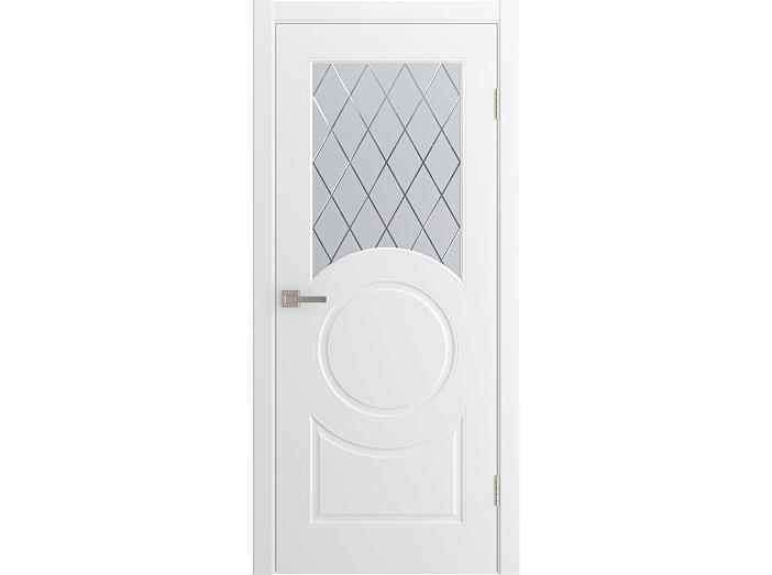 Дверь межкомнатная "DONNA" RAL 9016 Белая эмаль  остекленная сатинат гравировка ромб 200*70