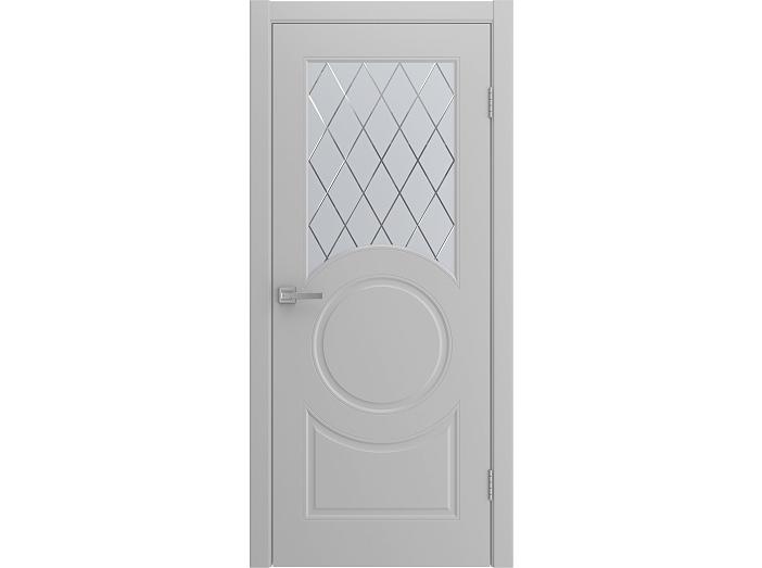 Дверь межкомнатная "DONNA" Светло-серая эмаль остекленная сатинат гравировка ромб 200*90
