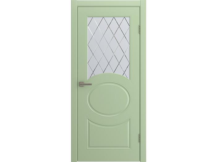 Дверь межкомнатная "OLIVIA" RAL 6019 Фисташка эмаль остекленная  сатинат гравировка ромб 200*60
