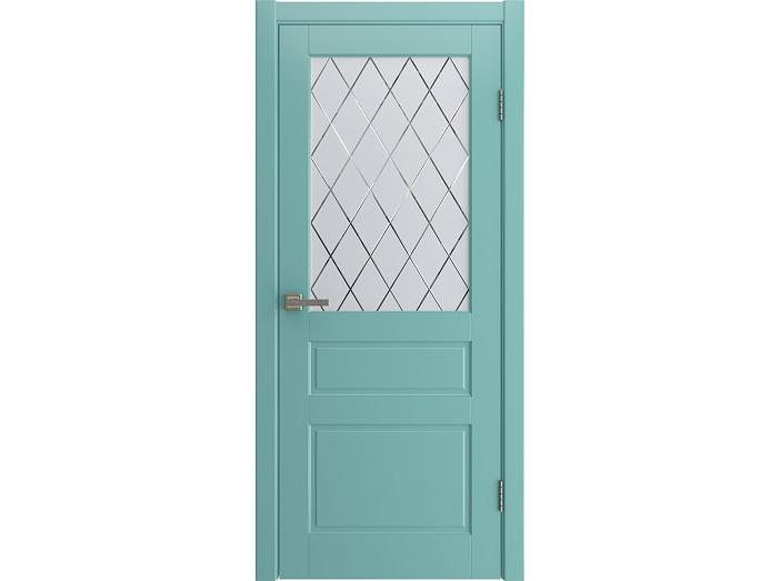 Дверь межкомнатная "STELLA" RAL 5024 Небесно-голубой эмаль остекленная  сатинат гравировка ромб 200*60