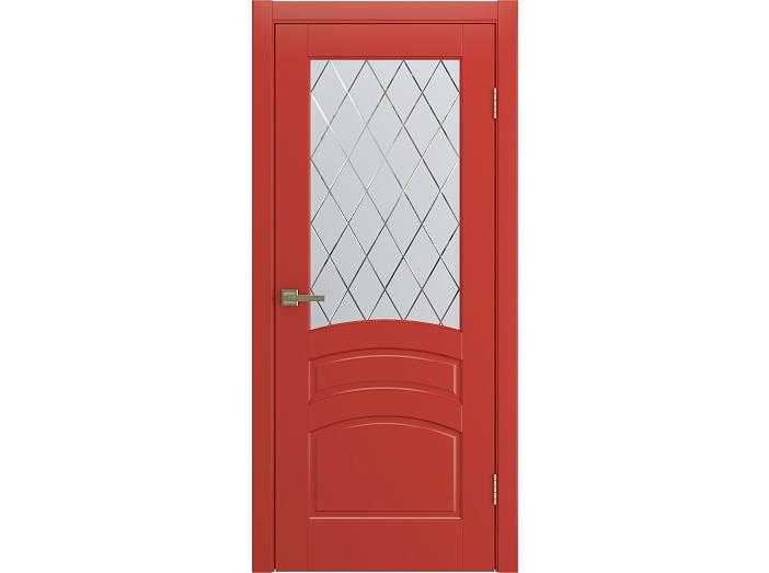 Дверь межкомнатная "VENEZIA" RAL 3028 Красный эмаль остекленная  сатинат гравировка ромб 200*70