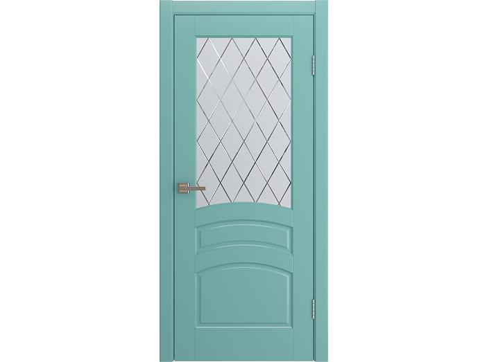 Дверь межкомнатная "VENEZIA" RAL 5024 Небесно-голубой эмаль остекленная  сатинат гравировка ромб 200*80