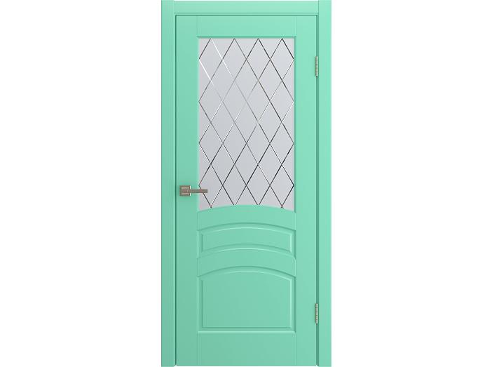 Дверь межкомнатная "VENEZIA" RAL 6027 Бирюза эмаль остекленная  сатинат гравировка ромб 200*60