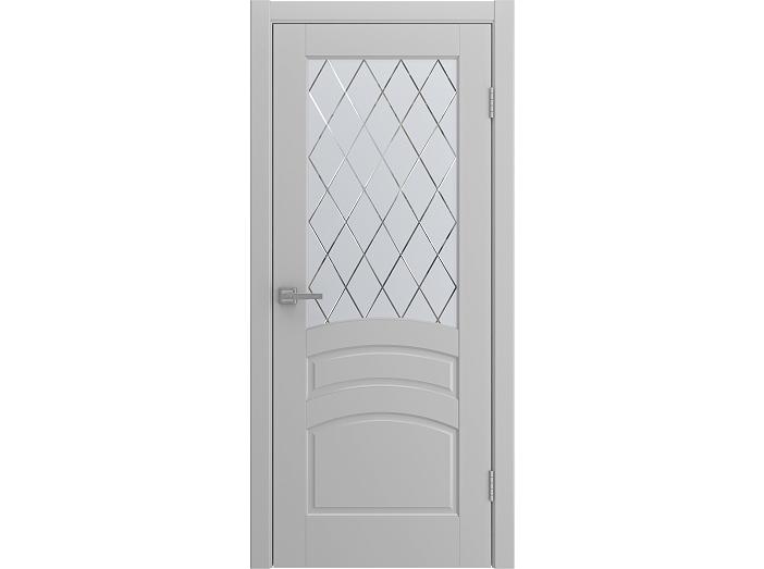 Дверь межкомнатная "VENEZIA" Светло-серая эмаль остекленная сатинат гравировка ромб 200*90
