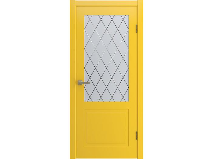 Дверь межкомнатная "VERONA" RAL 1018 Желтая эмаль, остекление Сатинат, Гравировка ромб 200*60