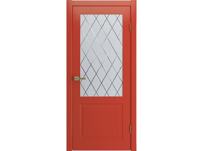 Дверь межкомнатная "VERONA" RAL 3028 Красный эмаль, остекление Сатинат, Гравировка ромб 200*90