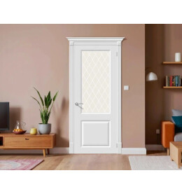 Дверь межкомнатная Скинни-13 Эмаль, Whitey, остекленная, white сrystal, скиновая