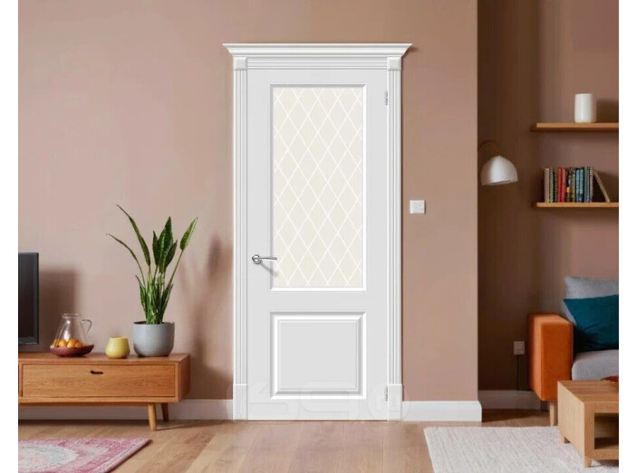 Дверь межкомнатная Скинни-13 Эмаль, Whitey, остекленная, white сrystal, скиновая