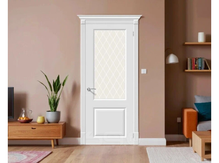 Дверь межкомнатная Скинни-13 Эмаль, Whitey, остекленная, white сrystal, скиновая