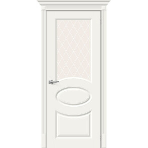 Дверь межкомнатная Скинни-21 Эмаль Whitey, без декора, остекленная, white сrystal, скиновая