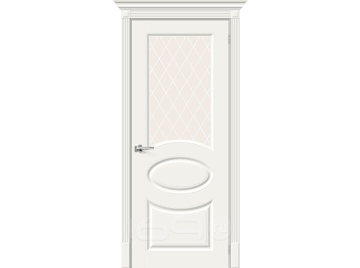 Дверь межкомнатная Скинни-21 Эмаль Whitey, без декора, остекленная, white сrystal, скиновая