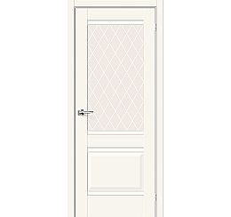 Дверь межкомнатная Прима-3 Эмалит Alaska, остекленная, white сrystal, филенчатая