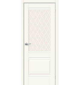Дверь межкомнатная Прима-3 Эмалит Alaska, остекленная, white сrystal, кромка нет, филенчатая