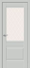 Дверь межкомнатная Прима-3 Эмалит Grey Matt, остекленная, white сrystal, филенчатая