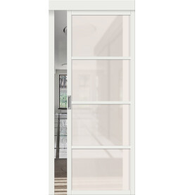 Дверь межкомнатная Твигги-11.3 раздвижная Эмалит, White Matt, остекленная, magic fog, царговая