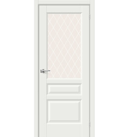 Дверь межкомнатная Неоклассик-35 Эмалит White Matt, остекленная, white сrystal, кромка нет, филенчатая