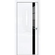 Дверь межкомнатная Gloss-702 кромка Матовый хром Глянец Белый глянец, остекленная, лакобель чёрный, кромка матовый хром, царговая