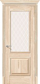 Дверь межкомнатная из Массива сосны без отделки «Классико-13» остекление Сатинато белое художественное
