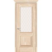 Дверь межкомнатная из Массива сосны без отделки «Классико-13» остекление Сатинато белое художественное
