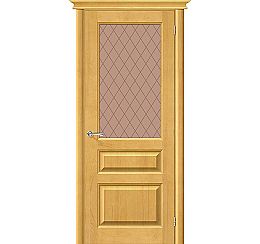 Дверь межкомнатная из Массива сосны «М5» Т-04 (Медовый) остекление художественное