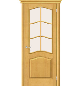 Дверь межкомнатная М7 Массив, Т-04 (Медовый), остекленная, сатинат белый, филенчатая