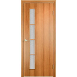 Дверь межкомнатная Тип С-14 Ламинированные Миланский орех, остекленная, сатинат белый, кромка обычная, каркасно-щитовая