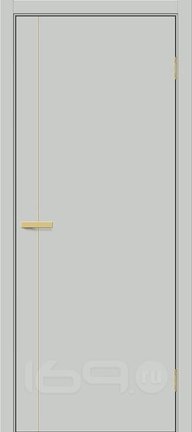 Дверь межкомнатная Браво-0.10.П (SG:P3) ПЭТ Grey Silk, золотые матовые вставки, глухая, каркасно-щитовая