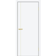 Дверь межкомнатная Браво-0.10.П (SG:P3) ПЭТ White Silk, золотые матовые вставки, глухая, каркасно-щитовая