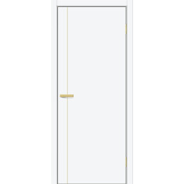 Дверь межкомнатная Браво-0.10.П (SG:P3) ПЭТ White Silk, глухая, декор золотые матовые вставки, кромка обычная, каркасно-щитовая