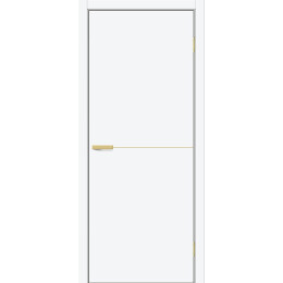 Дверь межкомнатная Браво-0.21.П (SG:P3) ПЭТ White Silk, глухая, декор золотые матовые вставки, кромка обычная, каркасно-щитовая