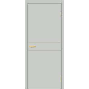 Дверь межкомнатная Браво-0.24.П (SG:P3) ПЭТ Grey Silk, золотые матовые вставки, глухая, каркасно-щитовая