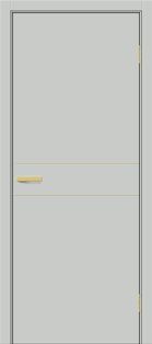 Дверь межкомнатная Браво-0.24.П (SG:P3) ПЭТ Grey Silk, золотые матовые вставки, глухая, каркасно-щитовая