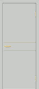 Дверь межкомнатная Браво-0.24.П (SG:P3) ПЭТ Grey Silk, золотые матовые вставки, глухая, каркасно-щитовая