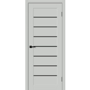 Дверь межкомнатная Браво-22 ПЭТ, Grey Silk, остекленная, black shine, царговая