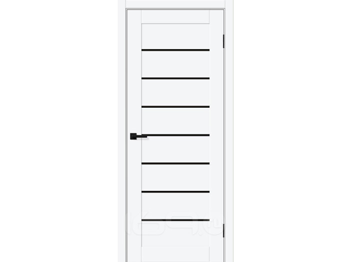 Дверь межкомнатная Браво-22 ПЭТ, White Silk, остекленная, black shine, царговая