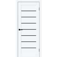 Дверь межкомнатная Браво-22 ПЭТ, White Silk, остекленная, black shine, царговая