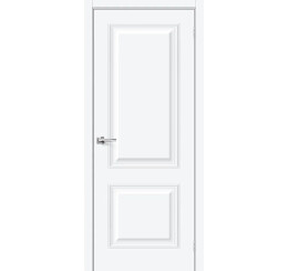 Дверь межкомнатная Классик-12 ПЭТ White Silk, глухая, декор багет, царговая