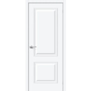 Дверь межкомнатная Классик-12 ПЭТ White Silk, глухая, декор багет, царговая