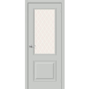 Дверь межкомнатная Классик-13 ПЭТ Grey Silk, остекленная, декор багет, white сrystal, царговая