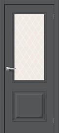Дверь межкомнатная Классик-13 ПЭТ Stormy Silk, остекленная, декор багет, white сrystal, царговая