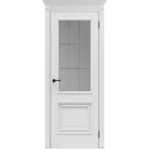 Дверь межкомнатная Классико-13.21 ПЭТ, Shellac White, остекленная, царговая